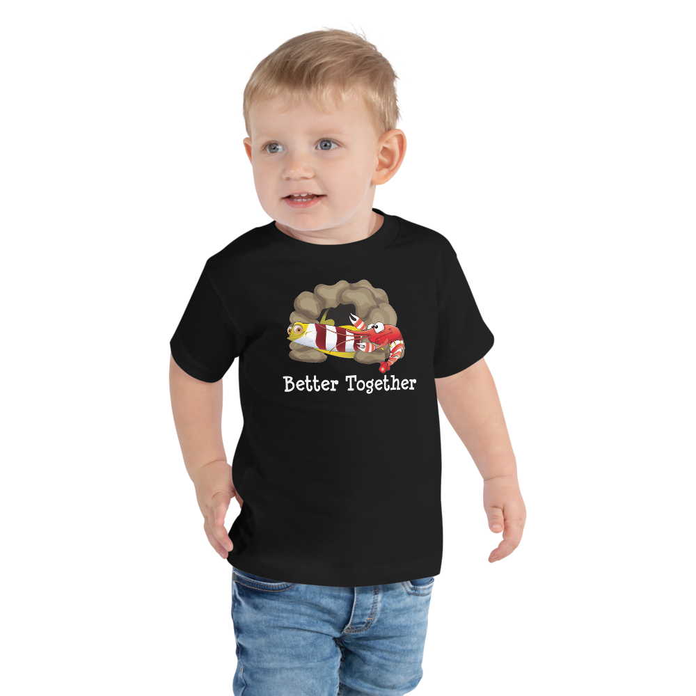 Heather columbia blue version of the toddler Red-banded goby and candy stripe pistol shrimp friendship short sleeve t-shirt.