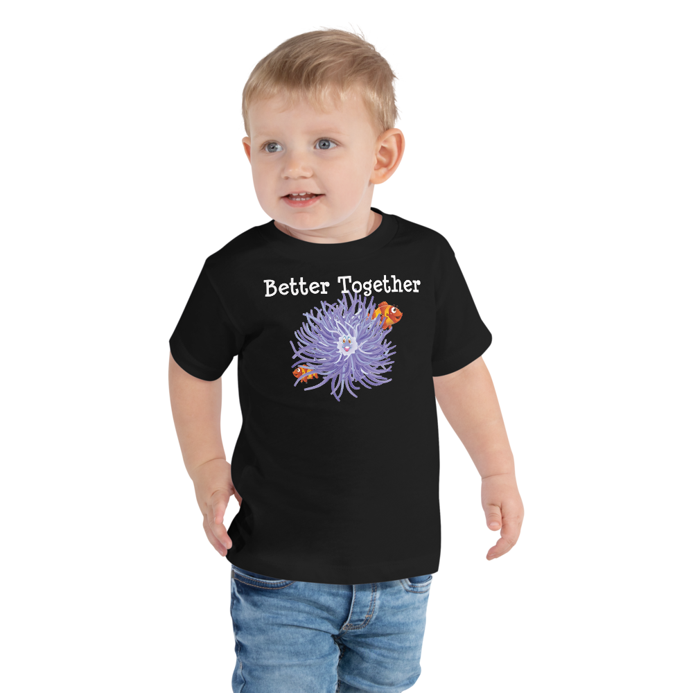 Heather columbia blue version of the toddler clownfish and anemone friendship short sleeve t-shirt.
