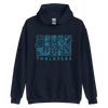 navy hoodie with light blue drawing of an octopus with Thalassas text below