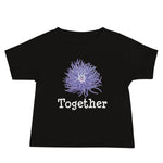 Anemone Baby T-Shirt, in color black with purple anemone on the front of the shirt and the word together below the anemone.