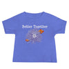 Baby T-Shirt, color heather columbia blue, friendship design of purple anemone, orange clownfish and words better together.
