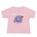 Soft Baby T-Shirt in color pink with purple anemone, orange clownfish and words better together on front of t-shirt.