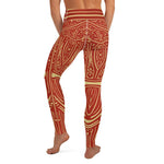 Back view of woman wearing the Dancing Shrimp yoga leggings showing overall full length pattern.