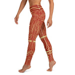 Left side view of woman wearing the Dancing Shrimp yoga leggings.