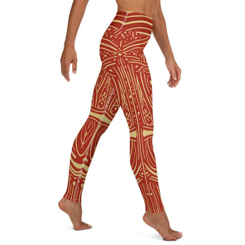 Right side view of a person wearing the Dancing Shrimp yoga leggings.