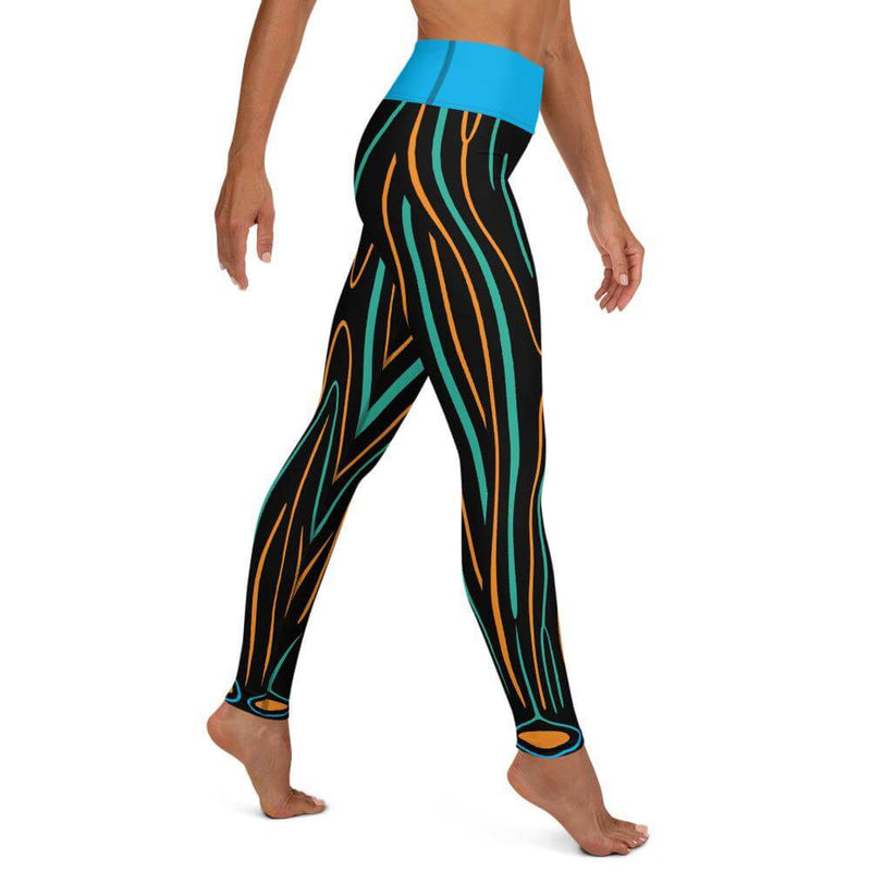 Right side view of a person in Electric Swallowtail Sea Slug leggings.