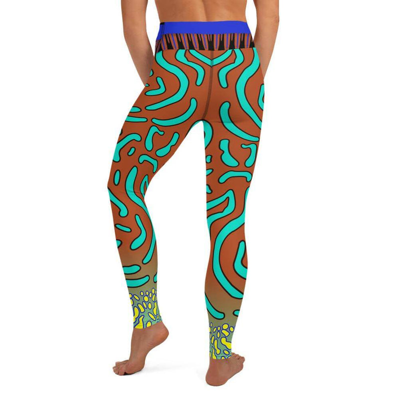 Back view of person in flattering fit leggings with detailed mandarin fish design.