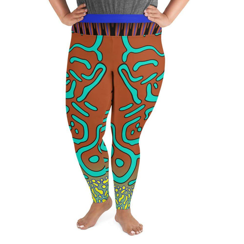 Front view of a person  in 6-XL size green mandarin plus sized leggings.