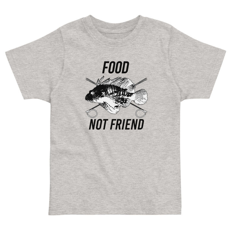 Heather color version of the kids food not friend t-shirt.