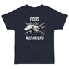 Navy color version of the kids food not friend t-shirt.