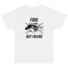 White color version of the kids food not friend t-shirt.