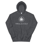 Dark heather version of the thalassas unisex hoodie design, adult size 3XL.