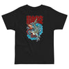 Tiger shark kids t-shirt with traditional tattoo inspired design tiger shark and Japanese characters, tee in color black.
