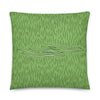 Lime green throw pillow, with horizontal and vertical black line pattern inspired by Taylor’s Sea Hare, pillow size 18x18.
