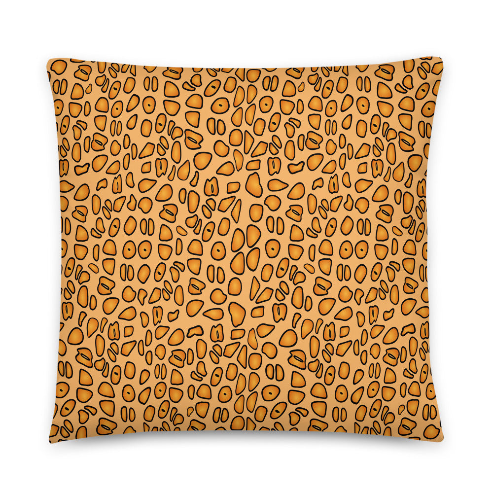 Yellow spotted throw pillow, pattern inspired by the Flamingo Tongue Snail, size 18x18.