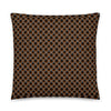 Cyerce Nigricans throw pillow with scalloped fish scale pattern in black, orange and white, in size 18x18.