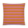 Horizontal striped orange, purple and pink throw pillow, inspired by the Purple-Ringed Top Snail, size 18x18.