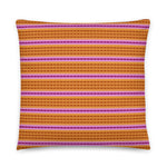 Horizontal striped orange, purple and pink throw pillow, inspired by the Purple-Ringed Top Snail, size 18x18.