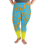 Front view of person in size 2XL plus size Harlequin Filefish leggings.