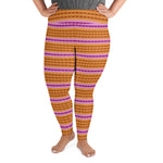 A person wearing 4XL plus size purple-ringed top snail yoga leggings.