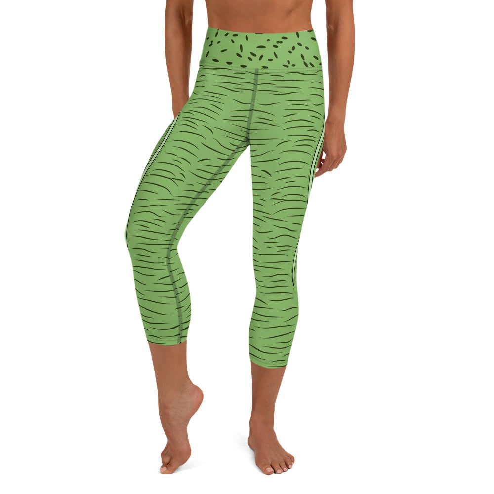 Person in light green capri yoga leggings, thin black line pattern, dotted waistband inspired by the Taylor’s sea hare.