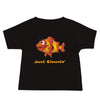Just clowning’ baby jersey short sleeve tee in color black with clownfish design and words just clownin under fish.
