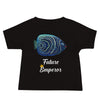 Emperor angelfish baby jersey short sleeve tee in color black, with words future emperor under fish.