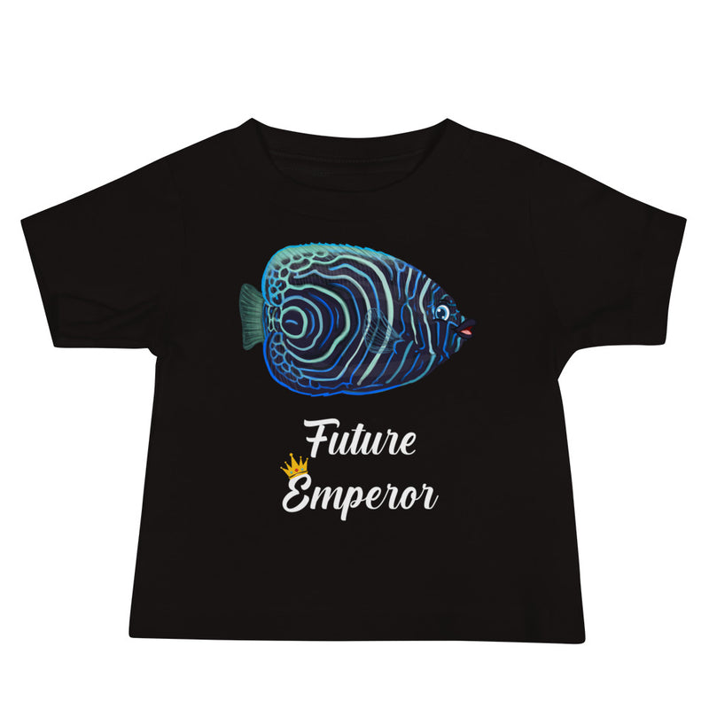 Emperor angelfish baby jersey short sleeve tee in color black, with words future emperor under fish.