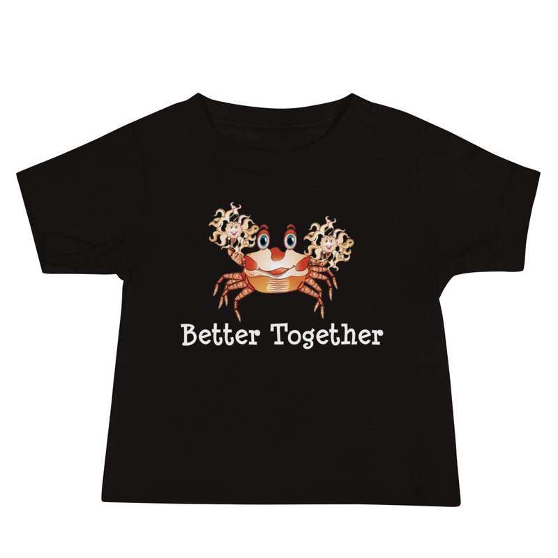 Pom-Pom Crab Friendship Baby Jersey short sleeve tee, in color black with pom-pom crab design and words better together.