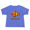 Baby jersey short sleeve tee in color heather columbia blue with clownfish and the words just clownin under the clownfish.
