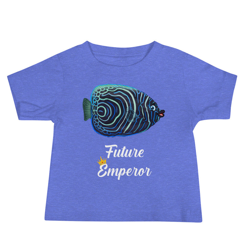 Baby jersey short sleeve tee in color heather columbia blue with emperor angelfish design on front.