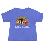 Friendship Baby Jersey Short Sleeve Tee, Red-Banded Goby & Candy Stripe Pistol Shrimp with words better together, color heather columbia blue.
