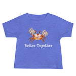 Baby Jersey short sleeve tee in color heather columbia blue featuring a pom-pom crab and words better together under crab.