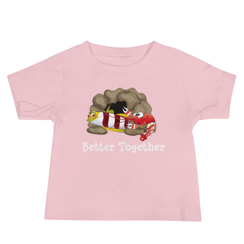 Better Together Friendship Baby Jersey Short Sleeve Tee of Candy Stripe Pistol Shrimp & Red-Banded Goby, words better together, color pink.