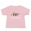 Baby jersey short sleeve tee in color pink featuring red-banded goby design paired with the word together under the goby.