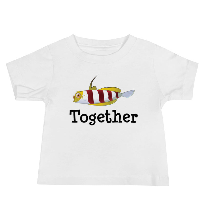 Red-Banded Goby Baby Jersey Short Sleeve Tee in color white with goby in center of shirt with word together under the goby.