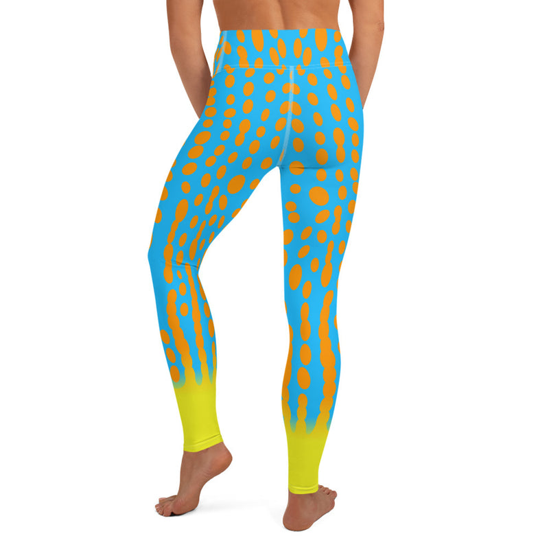 Back view of person in Harlequin Filefish leggings.