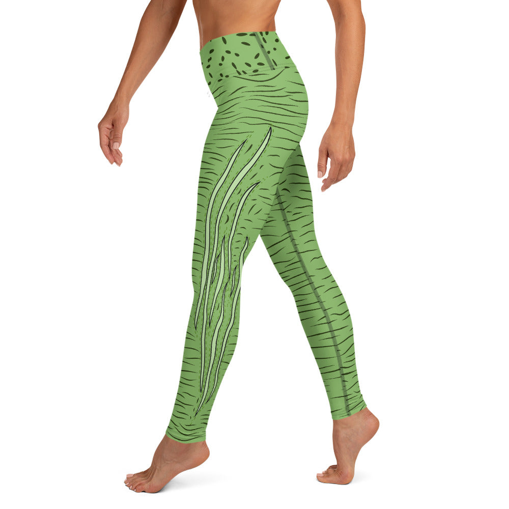 Left side view showing minimal seams in the Taylor's sea hare leggings.