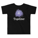 Anemone toddler short sleeve t-shirt, color black with purple anemone and the word together under the anemone.