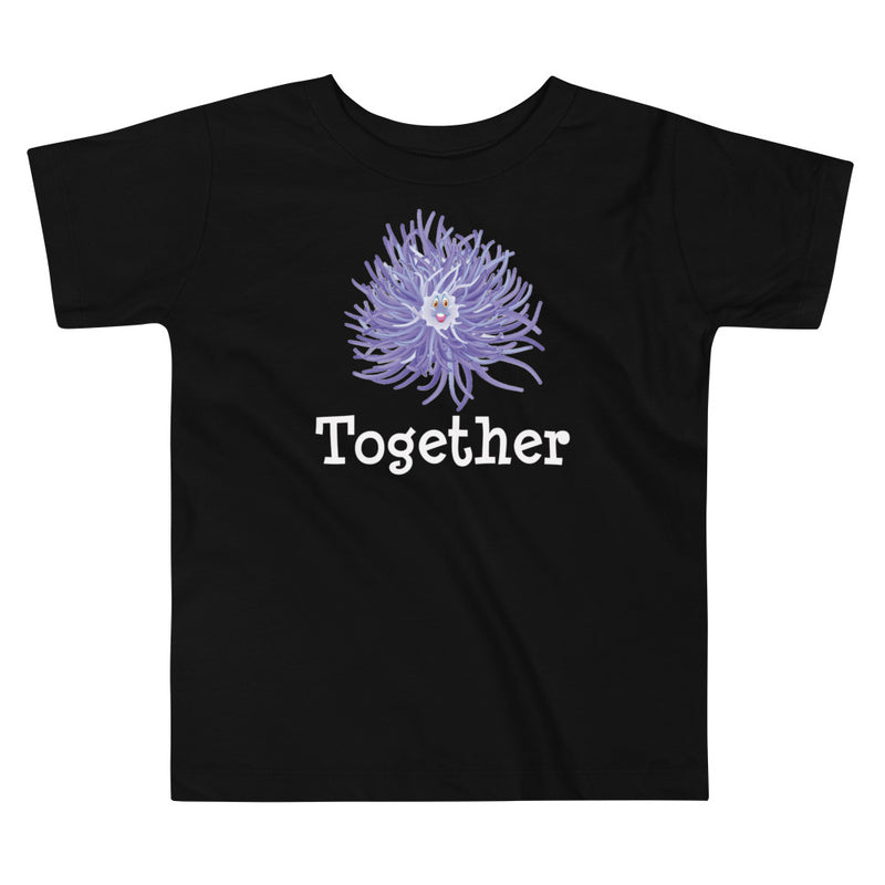 Anemone toddler short sleeve t-shirt, color black with purple anemone and the word together under the anemone.