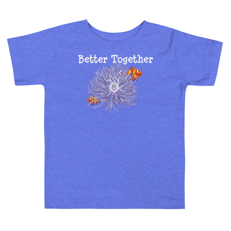 Heather columbia blue version of the toddler clownfish and anemone friendship short sleeve t-shirt.