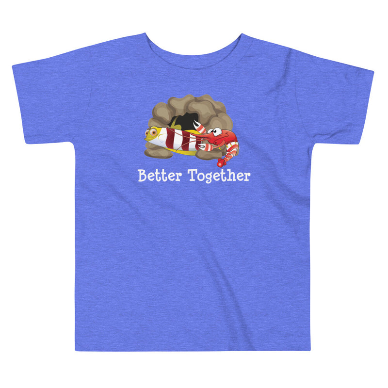 Heather columbia blue version of the toddler Red-banded goby and candy stripe pistol shrimp friendship short sleeve t-shirt.