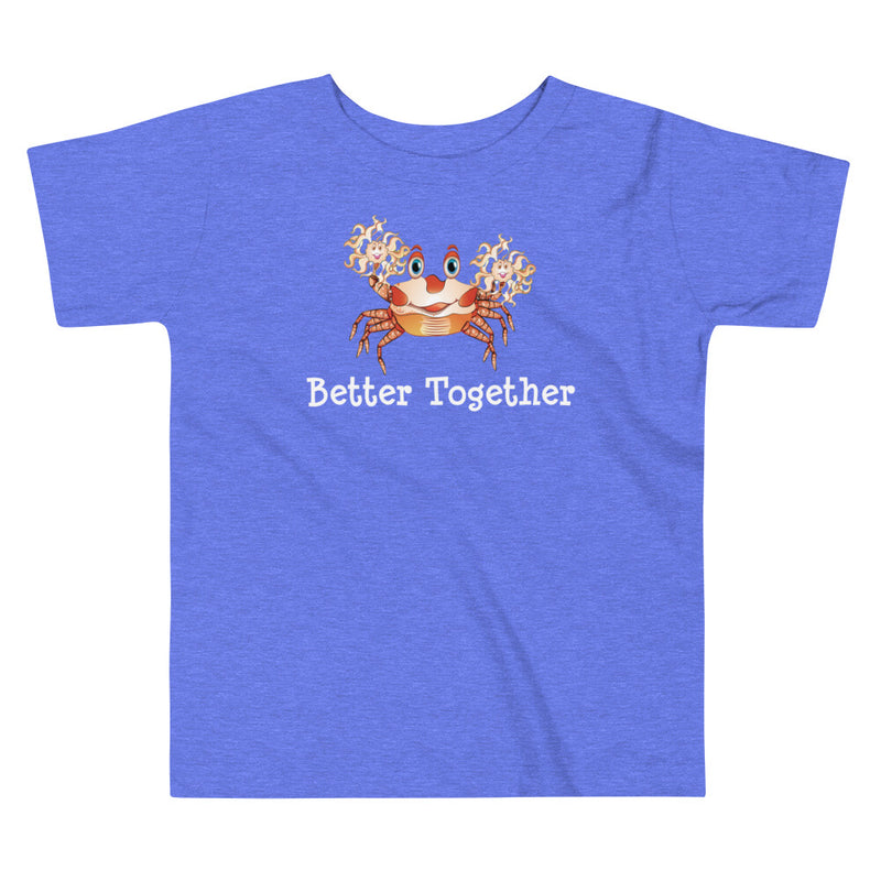 Heather columbia blue version of the toddler Pom-pom crab friendship short sleeve t-shirt.