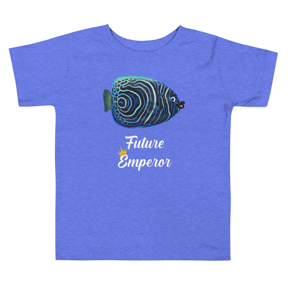 Heather Columbia blue color version of the toddler emperor angelfish short sleeve t-shirt.