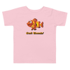 Pink color version of the toddler Just clownin’ design short sleeve t-shirt.