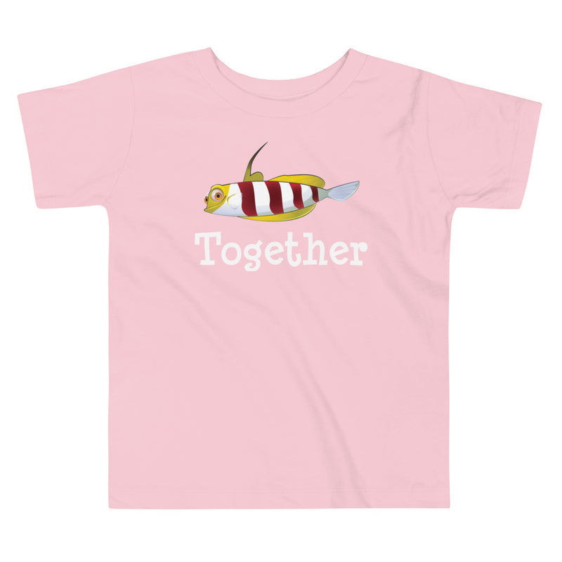 Pink color version of the toddler red-banded goby design short sleeve t-shirt.