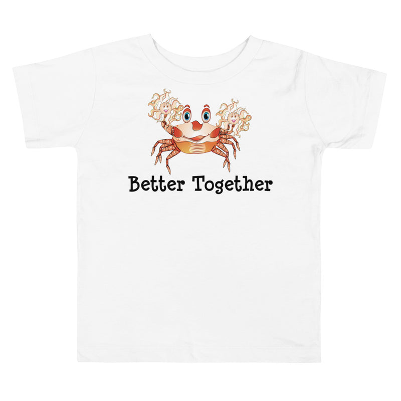 White color version of the toddler Pom-pom crab friendship short sleeve t-shirt.