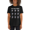 Person wearing short sleeve t-shirt with mola mola moods design in color black, adult size XL.
