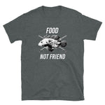 Dark heather color version of the short sleeve lionfish food not friend design t-shirt.