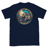 Navy blue short sleeve T-Shirt with mahi mahi design on front of shirt, size L.